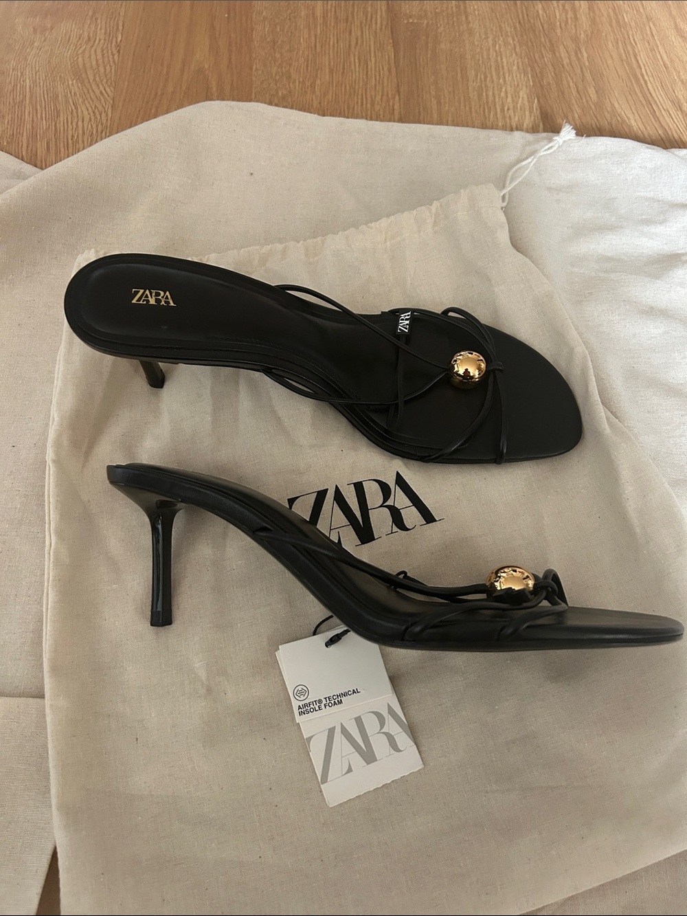 Zara Black Strappy Mule Sandals with Gold Detail, NWT, size 10 - Picture 2 of 3